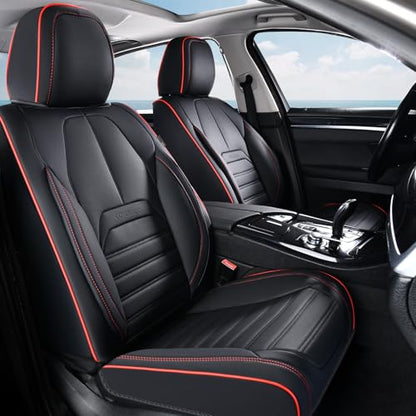 Coverado Car Seat Covers Front Seats, Automotive Seat Covers, Waterproof Nappa Leather Car Seat Cover, Car Seat Cushion, Black Redline Seat Covers Carseat Cover Universal Fit for Most Cars - color: Black-Red, size: Front