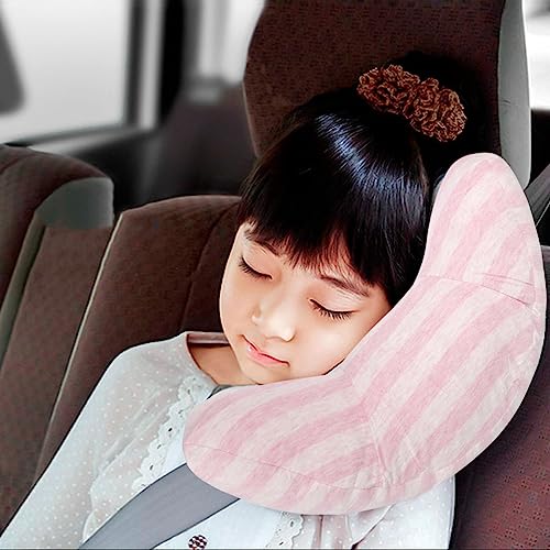 Kids Car Seat Travel Neck Pillow Soft Neck Support Cushion Car Seat Belt Cover Cushion Pillow Car Seatbelt Shoulder Pad Head Neck Support Pillow Seat Strap Pillow for Car Airplane Pushchair Travel - color: Pink Strips