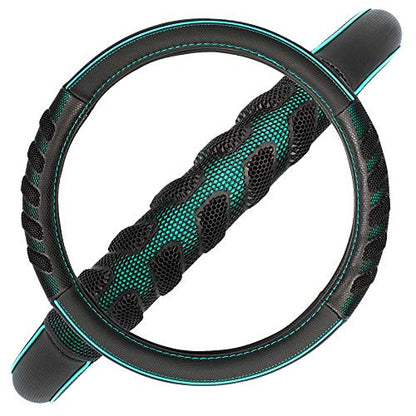 Flying Banner car Steering Wheel Cover Faux Leather Massage Universal fit 3D Honeycomb Hole Anti-Slip Sporty 15 Inches (Mint Green Black) - color: Mint green black