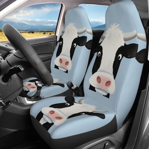 Dujiea Cute Cow Hello Car Front Seat Covers 2 Pcs Universal Auto Seat Covers Front Seats Only, Vehicle Bucket Seat Protectors Fit for Most Car SUV Sedan and Truck - color: Cute Cow Hello