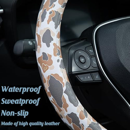Tan Duck Camo Steering Wheel Cover Auto Leather Steering Wheel Protector, Anti-Slip, Breathable, Absorbing Sweat, Universal Camo Car Accessories 14.5–15 inch,Fit for Most Car, Trucks, SUV - style: Tan Duck Camo