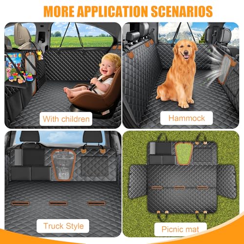 Hard Bottom Dog Seat Cover, Dog Car Seat Cover for Back Seat with Tablet Holder and Foldable Food Tray, Waterproof Back Seat Extender for Dogs Suitable for Baby Seats Hold 420 lbs for Car/SUV