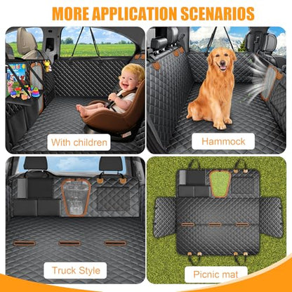 Hard Bottom Dog Seat Cover, Dog Car Seat Cover for Back Seat with Tablet Holder and Foldable Food Tray, Waterproof Back Seat Extender for Dogs Suitable for Baby Seats Hold 420 lbs for Car/SUV