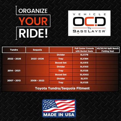 Vehicle OCD - Center Console Organizer for Toyota Tundra (2007-2013) / Sequoia (2008-2022) - Made in USA - SLX111 - size: 2007-2013, style: Center Console Organizer