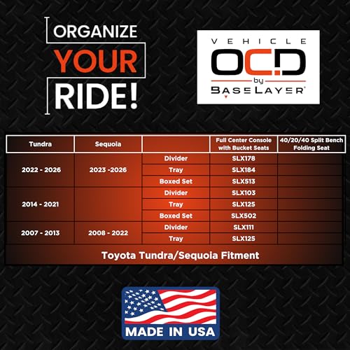 Vehicle OCD - Center Console Divider and Tray Organizer for Toyota Tundra (2022-2026) / Sequoia (2023-2026) – Made in USA - NOT Compatible with Center Console Safe - SLX513 - size: 2022-2026, style: Boxed Set