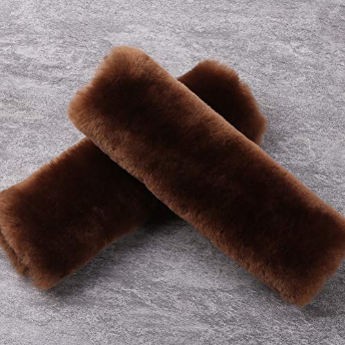 2 Pack Automotive Authentic Sheepskin Car Seat Belt Pads, Soft Shoulder Pad, Neck Cushion Protector, Genuine Natural Merino Wool (Saddle Brown) - color: Saddle Brown, size: Shearling Wool