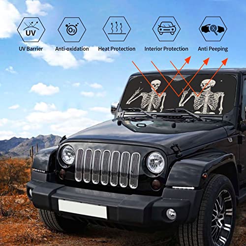 Halloween Skeleton Funny Skull Windshield Sun Shade Front Protector Folding Car Sun Visor Blocks Uv Rays Keeps Your Vehicle Cool - color: Halloween Skeleton Funny Skull