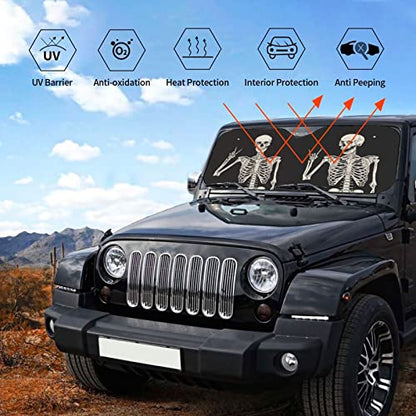 Halloween Skeleton Funny Skull Windshield Sun Shade Front Protector Folding Car Sun Visor Blocks Uv Rays Keeps Your Vehicle Cool - color: Halloween Skeleton Funny Skull