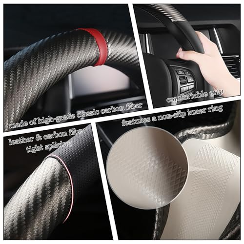 Black & Grey Carbon Fiber Leather Steering Wheel Cover, Microfiber Leather, Anti-Slip, Breathable, Universal Fit for 14.5–15 in Steering Wheel Cover for Men Women - color: Splicing Carbon Fiber - Black and Grey