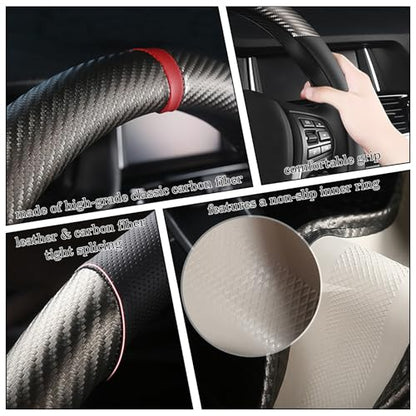 Black & Grey Carbon Fiber Leather Steering Wheel Cover, Microfiber Leather, Anti-Slip, Breathable, Universal Fit for 14.5–15 in Steering Wheel Cover for Men Women - color: Splicing Carbon Fiber - Black and Grey