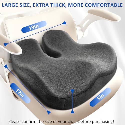 Thickened Seat Cushions for Office Chairs,Ergonomic Memory Foam seat Cushion，Sciatica Pain Relief Pillow for Long Sitting，Coccyx Cushion for Tailbone Pain,Office,Car,Pregnancy,Wheelchair - color: Dark Gray