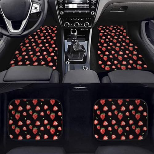 Strawberry Red Black Automotive Floor Mats Set of 4Pcs Carpet Front & Rear Car Floor Mats Universal Fit - color: Strawberry Red Black