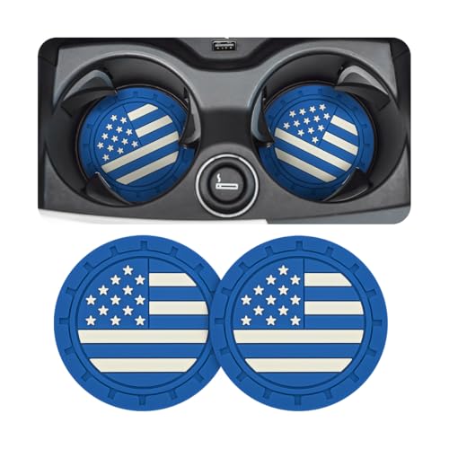 AUCELI 2 Pack Car Cup Holder Coasters, Colored American Flag US Flag Insert Car Cup Coaster, 2.75 Inch Anti Slip Shockproof Embedded Drink Mat, Vehicle Interior Decor Accessories - color: Blue/Flag, size: 2PCS