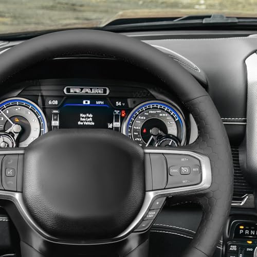 MEWANT Black Smooth and Embossed Artificial Leather Steering Wheel Cover for Dodge Ram 1500 Laramie Big Horn 2019-2021 - color: Black Smooth&Embossed Artificial Leather