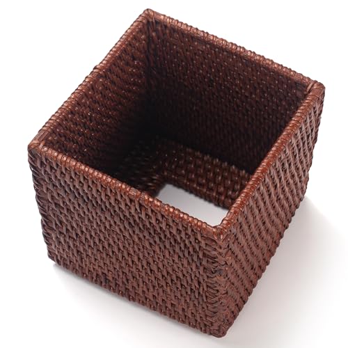 2 Pack Square Rattan Tissue Box Cover, Hand Woven Wicker Tissue Holder, 5.5 x 5.5 X 5.7 inches, Brown - color: Honey Brown, size: Square (5.7"H) (Set of 2)