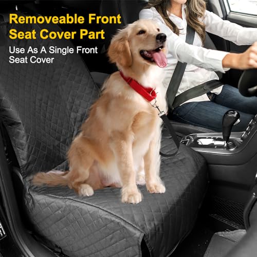 Vailge 6 in 1 Car Seat Cover for Back Seat, 60/40 Split, 100% Waterproof with Mesh Window, Scratch Prevent Anti-slip Dog Hammock, Standard - color: Black With Split Front Cover, size: Standard