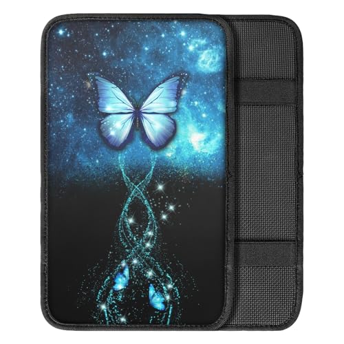 UNICEU Galaxy Blue Butterfly Car Center Console Armrest Cushion Pad Auto Interior Accessories Neoprene Soft Armrest Protector Pad Anti Slip Cover - color: Galaxy Blue Butterfly