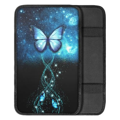 UNICEU Galaxy Blue Butterfly Car Center Console Armrest Cushion Pad Auto Interior Accessories Neoprene Soft Armrest Protector Pad Anti Slip Cover - color: Galaxy Blue Butterfly