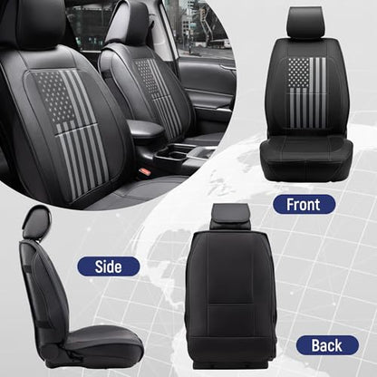 Premium PU Leather American Black Flag Seat Covers Front 2 Seat Set, Universal Fit for Trucks, Cars & SUVs Scratch Resistant Car Seat Protector & Premium Patriotic Auto Accessories（Vertical Flag） - color: Vertical Flag