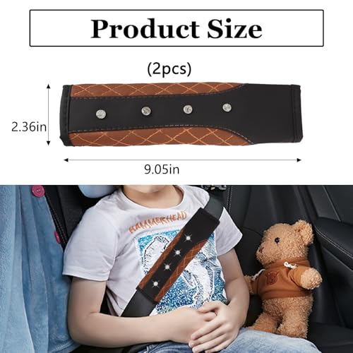Hovom 2PCS Bling Car Seat Belt Cover Pad, Leather Seatbelt Covers for Cars, Soft Safety Seatbelt Shoulder Strap Covers, Rhinestone Auto Seat Belt Protector Cushion for Women Girls (Coffee) - color: Coffee