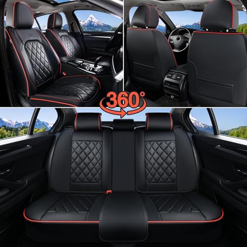 Coverado Car Seat Covers Full Set, Luxury Faux Leather Waterproof Seat Covers, Black Car Seat Covers, Universal Car Seat Protector Leather Car Seat Cushion, Carseat Cover Fit Most Cars, Black&Red - color: A-Black&Red, size: Full Set