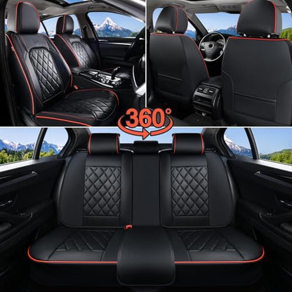 Coverado Car Seat Covers Full Set, Luxury Faux Leather Waterproof Seat Covers, Black Car Seat Covers, Universal Car Seat Protector Leather Car Seat Cushion, Carseat Cover Fit Most Cars, Black&Red - color: A-Black&Red, size: Full Set