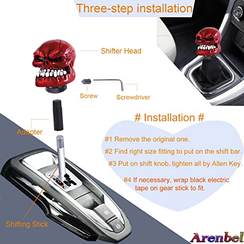 Skeleton Shifter Knobs Skull Gear Lever Handle Car Shift Head Fit Most Manual Automatic Transmission, Red - color: Red