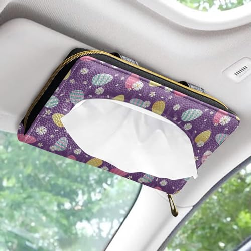 Leathr Egg Print Visor Tissue Holder with Zipper Car Tissue Box Holder Hanging Back Seat Durable Visor Tissue Holder Universal Fit Most Cars - color: Colorful Egg