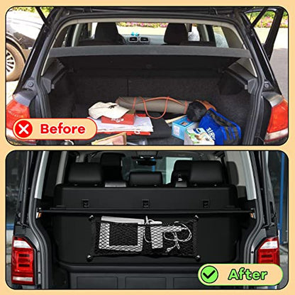 Frienda 2 Pieces Stretchable Small Cargo Net Pocket Storage Mesh Net Elastic Automotive Storage Pouch with 8 Pieces Mounting Screws and Hooks for Truck Car SUV Boats(29 x 9.8 Inches) - size: 29 x 9.8 Inches