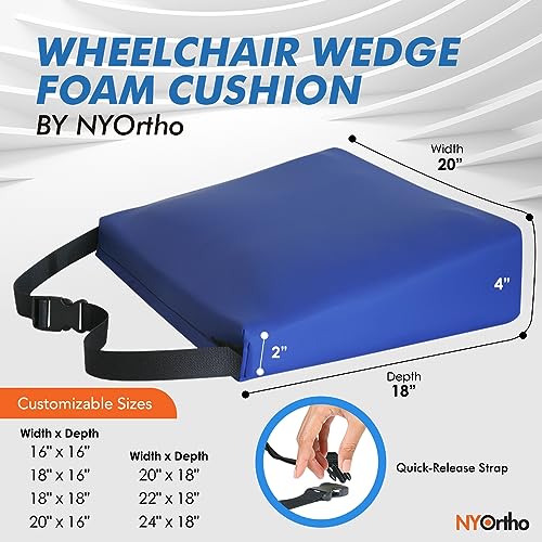 NYOrtho Wheelchair Wedge Seat Cushion - Wedge-Shaped Cushion for Wheelchairs, Office Chairs, Car Seats - Firm Foam with Quick Release Straps and Nonslip Bottom - Made in USA - color: Foam, size: 20 Width x 18 Depth