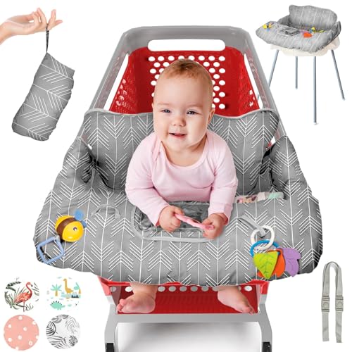 PILLANI Shopping Cart Cover for Baby, High Chair Cover for Restaurant Seat - Grocery Cart Cover for Baby Girl and Boy, Comfortable Cotton Buggy Covers for Babies - Padded Toddler Shopping Cart Cover - color: Grey Arrow