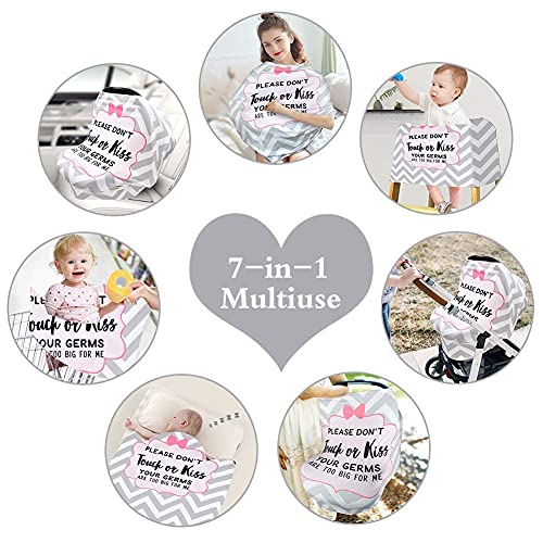 Metplus Car Seat Cover Baby Girl, No Touch Sign Carseat Canopy, Nursing Breastfeeding Covers, Stretchy Universal Fit, Multi-Use for Stroller/Shopping Cart/High Chair, Pink Bow Baby Shower Gift - color: Gray Stripe Kiss