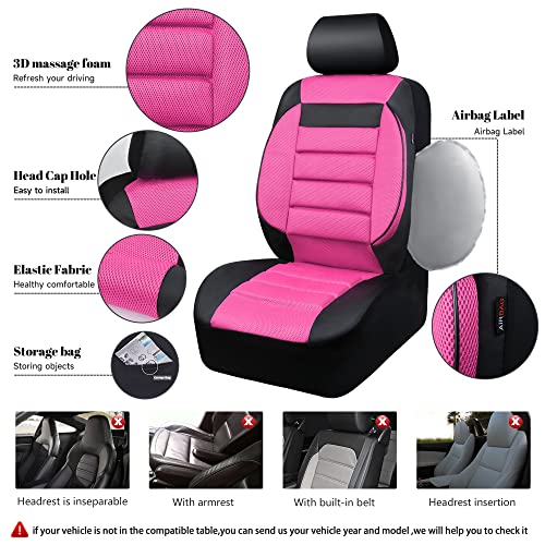 CAR Pass Leather 3D Foam Back Support Car Seat Covers Full Set Air Mesh Automotive Seat Covers, All Season Car Seat Cover Fit Automotive,SUV,Sedan,Van, Airbag Compatible Elegance (Black and Pink) - color: Black and Pink