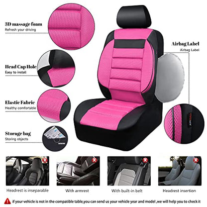 CAR Pass Leather 3D Foam Back Support Car Seat Covers Full Set Air Mesh Automotive Seat Covers, All Season Car Seat Cover Fit Automotive,SUV,Sedan,Van, Airbag Compatible Elegance (Black and Pink) - color: Black and Pink