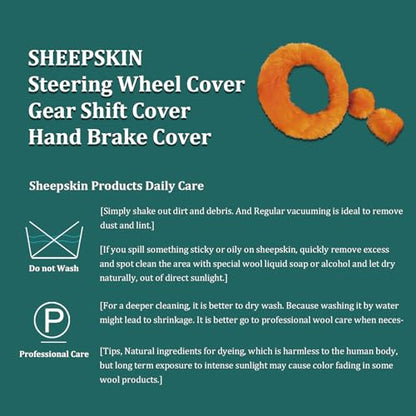 Fuzzy Genuine Sheepskin Steering Wheel Cover Set for Women Parents-Fluffy Soft Australian Merino Wool Wrap with Gear Shift and Hand Brake Covers, Cozy Stylish Luxury Car Accessories (Red) - color: Red