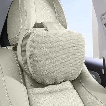 Car Headrest Pillow for Driving, Dual-Sided Leather Design Neck Pillow, Breathable Softness Neck Support, Universal Fit Head Rest Travel Pillow, Off White (Beige), 1 Pack - color: Off White (Light Gray)