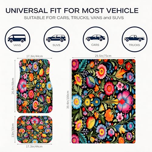 Automotive Floor Mats 5 Pcs, Universal Car Floor Mats,Floral Car Mats, Flower Car Accessory for SUVs/Sedan/Wagons, Durable Protective Mat, Trunk Liner for Families/Travel Enthusiasts - style: Bundle55