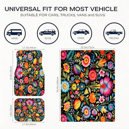 Automotive Floor Mats 5 Pcs, Universal Car Floor Mats,Floral Car Mats, Flower Car Accessory for SUVs/Sedan/Wagons, Durable Protective Mat, Trunk Liner for Families/Travel Enthusiasts - style: Bundle55