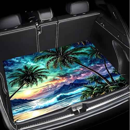 Universal Car Trunk Mat, All Weather Trunk Protection Cargo Liner, Stylish Vehicle Interior Accessories, Durable Cargo Mat Rear Trunk Line Suitable for Most Car (Tropical Beach Palms, 29" x 39") - color: Tropical Beach Palms