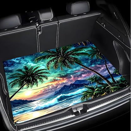 Universal Car Trunk Mat, All Weather Trunk Protection Cargo Liner, Stylish Vehicle Interior Accessories, Durable Cargo Mat Rear Trunk Line Suitable for Most Car (Tropical Beach Palms, 29" x 39") - color: Tropical Beach Palms