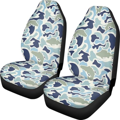 Car Seat Covers for Front Seat Set of 2 Elastic Fabrics Blue Fish Camouflage Automobile Front Seat Covers Removable Automotive Accessories Universal for Auto Truck SUV - color: Blue Fish Camouflage