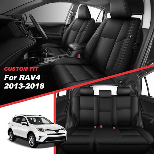 TTX LIGHTING Custom Fit Seat Covers for Toyota RAV4 2013-2018 Full Set 5 Seats Premium Waterproof Faux Leather Airbag Compatible Black - size: 12.RAV4 2013-2018(Gas only) 5 Seat Full Set
