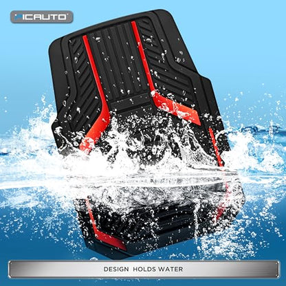 PIC AUTO Heavy Duty Rubber Floor Mats, Red Aluminum Film Car Mats Set, Front and Rear Car Mats with Anti-Slip Backing, All Weather Protection, Trim-to-Fit for Automotive SUV, Sedan, Van - color: Red