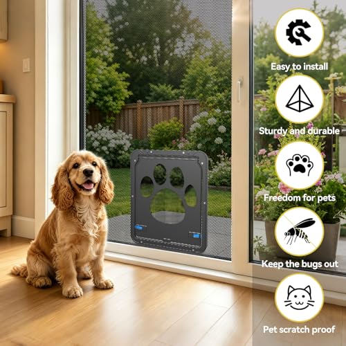 Dog Door for Screen Door, Cat Door Screen Small Dog Door Insert for Sliding Door Easy Install, Small 8"×10"