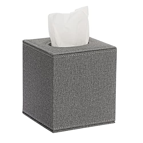 Sumnacon Square Linen Tissue Box Cover - Stylish Cube Tissue Box Holder with Magnetic Bottom, Decorative Tissue Box for Vanity Toilet Dresser Night Stand Table Countertop Home Office Car, Grey - color: Grey