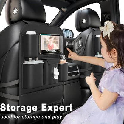 GMQ Backseat Car Organizer with Touch Screen,Protectors Kick Mats Travel Accessories for Kids,Multifunctional Seat Back Organizer Car Travel Organizer Accessories (Black, 1PC)