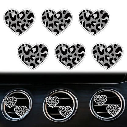 6 Pcs Heart Air Vent Clips, Cute Heart Cars Air Fresheners Vents Clips Funny Cars Diffuser Vent Clips Car Interior Decor Charm Cute Car Accessories Decoration for Women Automotive (Leopard Texture)