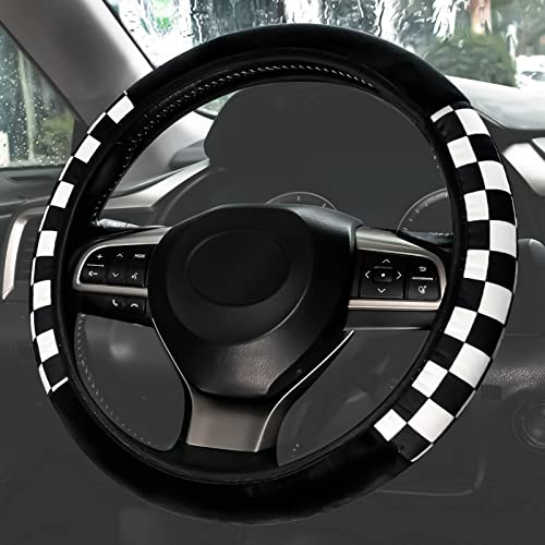 Fluffy Car Steering Wheel Covers Universal Checkered Plaid Wheel Protector Soft Plush Winter Keep Warm Steering Wheel Cover Fit for Truck, SUV, Cars