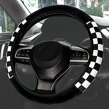 Fluffy Car Steering Wheel Covers Universal Checkered Plaid Wheel Protector Soft Plush Winter Keep Warm Steering Wheel Cover Fit for Truck, SUV, Cars