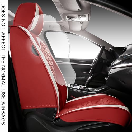 INZU Cute Cartoon Rabbit Comfortable Car Seat Covers with Waterproof PU Leather Suitable for Most 5 Seats Cars SUV and Pick-up Truck Universal Fit Set (Wine) - color: Wine